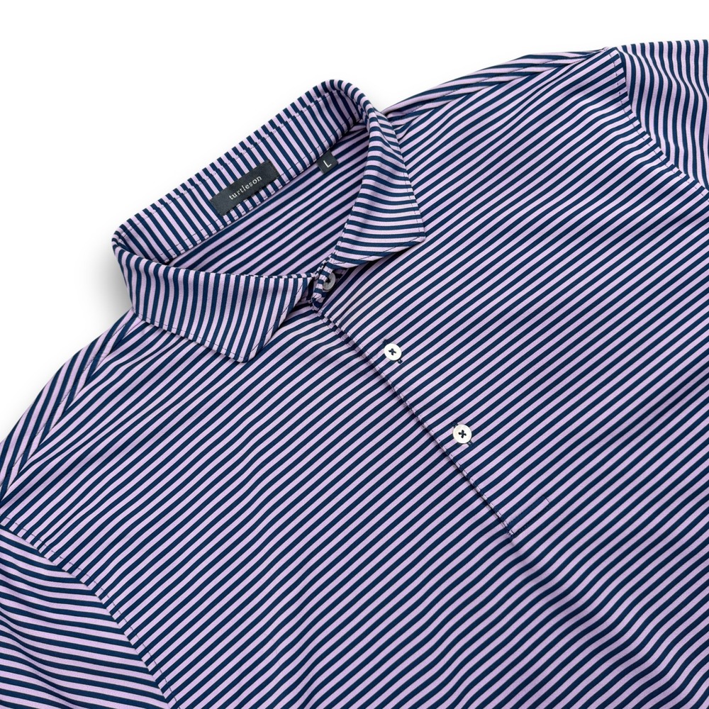 Turtleson Polo Shirt Men L Purple Stripe Estero CC Golf Performance Short Sleeve